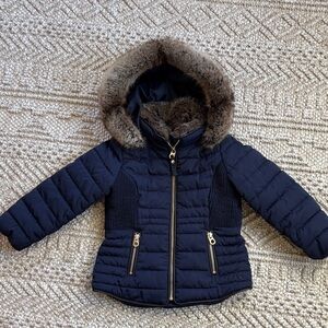 Joules Dark Blue Jacket with Faux Fur Collar